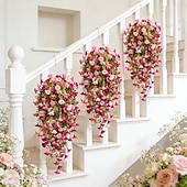 abordables Fleurs artificielles-Lot de 2 ou 4 guirlandes de liserons artificiels réalistes (maille 69) à suspendre – fleurs artificielles roses et rouge rosé, résistantes aux UV, idéales pour la décoration intérieure et extérieure,