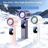 cheap Handheld Fans-Handheld Fan with Cooling Plate, Portable Personal Fan, Digital Display 199 Speeds Adjustable, Foldable Mini Fan with Lanyard, High Speed Turbo Fan for Women Men Travel, Outdoor, Office