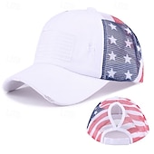 Недорогие 250-летие США-Патриотическая бейсболка для женщин с эффектом потертости и хвостиком, хлопковая кепка-тракер с вышитым американским флагом и застежкой-липучкой сзади, посвященная 4 июля, Дню независимости, 250-летию