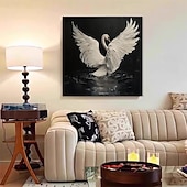cheap Animal Paintings-Handmade Oil Painting Canvas Wall Art Decoration Modern Retro Animals White Swan for Home Decor Rolled Frameless Unstretched Painting/Stretched Frame Hanging Painting