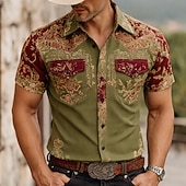 economico camicie western da uomo-Per uomo Etnico Floreale intricato Fiori Camicia Western Camicia con Bottoni Camicia da cowboy Manica Lunga Western Vintage Retrò Casuale All'aperto Primavera Autunno Collo ripiegato camicie con