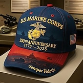 billige U.S. 250-årsjubileum-U.S. Marine Corps 250-årsjubileumsbaseballcaps 1775-2025, brodert militærhatt med Semper Fidelis, amerikansk flagg, rød &amp;blå patriotisk justerbar lue
