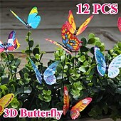 cheap Artificial Flower-12pcs Glowing 3D Butterfly Stakes, Luminous Imitation Colorful Butterfly Stakes for Garden Planters, Outdoor Decor, Yard Decor, Flower Pot Bonsai Decor