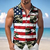  Per uomo 4 luglio, 250° anniversario degli Stati Uniti Mimetico Bandiera degli Stati Uniti Camicia Camicia con Bottoni Maglietta senza maniche Senza Maniche Patriotico Ferie Estate Primavera Collo