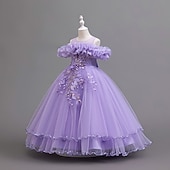 cheap Party Dresses-Kids Girls' Party Dress Solid Color Sleeveless Wedding Performance Elegant Fashion Sweet Cotton Blend Polyester Maxi Summer Spring Fall 4 years+ Purple