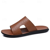 voordelige Vakantiesandalen-Bruine heren slippers met krokodillenprint, open teenslippers, lichtgewicht comfortabele zomerschoenen voor strandvakantie, resort, ontspanning bij het zwembad, reizen en buitenactiviteiten.