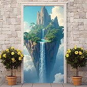 levne Garážové a dveřní bannery-fantazie strom života plovoucí ostrov vodopád a mraky surrealistická krajina dveře banner zeď gobelín přední dveře dekorace domov vchod dekor venkovní vnitřní