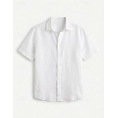 cheap Classic-Men's Shirt Linen Shirt Button Up Shirt Solid Color Vacation Street Black White Yellow Light Green Short Sleeve Shirt Collar Summer Spring Clothing Apparel Buttons