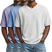 economico T-shirt in maglia waffle-3 pezzi t-shirt da uomo waffle maglietta a maniche corte scollo a V estate tinta unita testurizzata alla moda designer casual multipack maniche raglan casual quotidiano esterno blu bianco maglietta