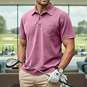 baratos Polo Clássico Masculino-Homens Camisas Polo Camisa 100% algodão com lavagem ácida Casual O negócio Lapela Manga Curta Moda Básico Tecido Vintage Angustiado Verão Primavera Primavera Verão Normal Castanho Escuro Preto Verde