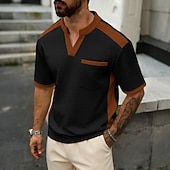 abordables Camiseta de punto gofre-Hombre Camiseta con diseño de gofre Camiseta Camisa manga corta Camiseta superior Manga Corta Escote en Pico Verano Primavera Bloque de color Ropa de calle Elegante Casual Bloque de Color Bolsillo