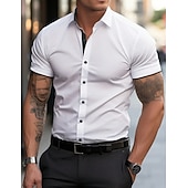 abordables chemises sans repassage pour hommes-Homme Chemise habillée Chemise sans repassage Uni Extérieur Affaires Rose Claire Noir Blanche Jaune Manche Courte Col Rabattu Été Printemps Vêtement Tenue Boutons