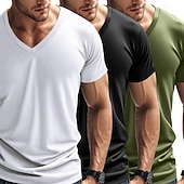 billiga grundläggande t-shirts-Herr T-shirt T-tröja Kortärmad V-hals Sommar Vår Slät Designer Grundläggande Modernt Modernt 3 st Ledigt Semester Gata 8# 9# 4# Topp t-shirt för män