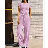 economico Tute da ginnastica-Per donna Set di tute e pullover Tuta da 2 pezzi Abiti da salotto Coulisse con tasca Tinta unita Set di Abbigliamento Sportivo Estate Primavera Grigio scuro Nero Allenamento in Palestra Jogging Corsa