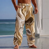 baratos Calça Casual Estampada Masculina-Homens Estampa Geométrica Arte Líquida Abstrata Calças Calças largas Calça casual Cintura Média Moda Casa Ao ar livre Férias Cintura elástica com cordão Calças de linho com bolsos Verão Primavera