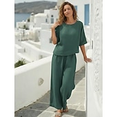 billiga Lyxiga koordset-Dam Onesies Uppsättningar Varm Ledigt Komfort Ren färg Dagligen Hem Orangeröd Marin Svart Vit Mörkgrön Vår Höst