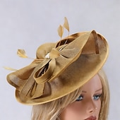 economico Fascinatori-Fascinator Sinamay Matrimonio Compleanno Elegante Vintage Carino Con Piuma Perle Copricapo Copricapo