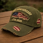  アメリカ建国250周年記念 ダメージ加工デニム ベースボールキャップ アメリカ国旗、ヴィンテージ USA ハット 1776-2026、愛国的な独立記念日キャップ、男女兼用ヴィンテージ アメリカ国旗ハット