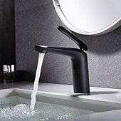 Недорогие Смесители для раковины в ванной-Классический однорычажный смеситель для раковины в ванной комнате с гальваническим покрытием, однорычажный, с одним отверстием, черного цвета.