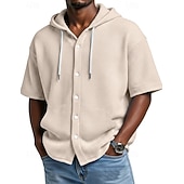 voordelige Smart-casual overhemden voor heren-Voor heren Overhemd Wafel Shirt Normaal shirt Overhemd met knopen Wit Korte mouw Effen Kleur Effen Capuchon Casual Dagelijks Lapwerk Kleding Vakantie Modieus Casual