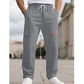 cheap Cotton Linen Pants-Men's Linen Pants Trousers Summer Pants Beach Pants Drawstring Elastic Waist Solid Color Comfort Breathable Full Length Daily Outdoor Beach Vacation Fashion Black White Inelastic