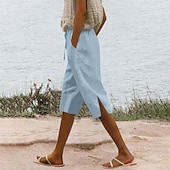 Χαμηλού Κόστους Βασικά Ψεύτικα Κάτω-Γυναικεία Κάπρι παντελόνια Βαμβακερό λινό παντελόνι κινέζικα Καλοκαιρινό σορτς Διακοπές Κομψό στυλ street Καθημερινό Μήκος γόνατος Μεσαία Μέση Σκέτο Κορδόνι Τσέπη Άνετα Άνεση Ελαστικό