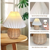 cheap Room Decor Lights-Rattan Wicker Lampshade, Small Table Lampshade, Mini Bedside Lamp For Bedroom, Living Room, Scalloped Lampshade, Side Table, Vintage Aesthetic Pleated Lampshade