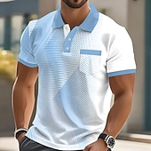 billiga Geometrisk pikétröja för män-Herr Geometrisk Pikétröjor Kortärmad Polotröjor Skjortor med krage Business Casual Utomhus Fritids- Dagliga kläder 3D-utskrift Knappar Vår &amp; sommar Blå Purpur Brun