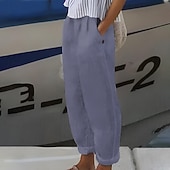 voordelige Bodems-Dames Grote maten Zomerbroek 100% Katoen Eenvoudig Casual Comfortabel Enkellengte Natuurlijk Heldere kleur Micro-elastisch Huis Straat blauw Wit Groen Khaki Zomer Lente