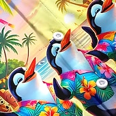 halpa Linnut ja eläimet-Miesten Hauska Trooppiset kukat Pingviini Havaiji paita Button Up paita Havaijilaispaita Lyhythihainen Havaijilainen Rantaloma Kesä Kevät Sänkyjen avaus 3D-tulostus kauluspaidat Edessä yksi tasku