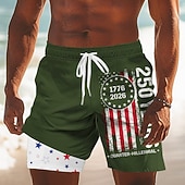  Herren 250. Jahrestag des Unabhängigkeitstages der USA am 4. Juli US Flagge 1776 Gefütterte Shorts 2 in 1 Badeshorts Badeshorts Mittlere Taille Patriotisch Ferien Seitentaschen Mit Kompressionsfutter