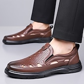 abordables Sandales de Vacances-Mocassins d'été pour hommes en similicuir – modèle perforé à enfiler, légers et confortables, parfaits pour les voyages, les sorties décontractées et les loisirs quotidiens.