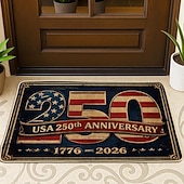 cheap Doormats-U.S. 250th Anniversary front door mat 4th of July Doormat Featuring American Flag Bald Eagle and Fireworks Design Patriotic Red White Blue Balloons Perfect for Independence Day entryway deco