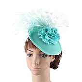 baratos Fascinadores-Fascinadores Linho Casamento Vintage Estilo bonito Retro Com Penas Flor Capacete Chapéu