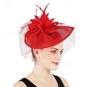 cheap Fascinators-Fascinators Net Wedding Birthday Elegant Vintage Cute With Feather Tulle Headpiece Headwear