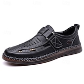 abordables Sandalias casuales-Zapatos casuales de piel sintética para hombre: parte superior perforada transpirable, comodidad sin cordones, estilo veraniego ligero, perfectos para salidas informales, uso diario y entornos de oficina relajados.
