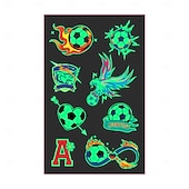 olcso Világbajnoki labdarúgó mérkőzés 2026-10 db sötétben világító foci ideiglenes tetoválás, neonzöld reaktív, vízálló &amp;könnyen eltávolítható testfesték, játékosokkal, trófeákkal, lángokkal díszítve, tökéletes fociparti ajándékok &amp;ajándékok