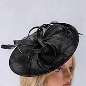economico Fascinatori-Fascinator Sinamay Matrimonio Compleanno Elegante Vintage Carino Con Piuma Perle Copricapo Copricapo