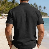 economico Vacanza-Per uomo Camicia Camicia di lino Camicia con Bottoni Tinta unica All'aperto Vacanza Nero Bianco Verde chiaro Verde scuro Manica Corta Colletto a Camicia Estate Primavera Abbigliamento Tasca