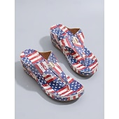  Sandales compensées à imprimé drapeau américain rouge et bleu pour femme, idéales pour le 250e anniversaire de la fête nationale américaine. Confortables et patriotiques, elles sont parfaites pour