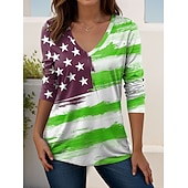  Ημέρα Αμερικανικής Ανεξαρτησίας Γυναικεία Μπλουζάκι Στάμπα Γραφική Αμερικάνικη σημαία Βίντατζ Στυλάτο Κλασσικό Μακρυμάνικο Λαιμόκοψη V Μακριές μπλούζες Καθημερινά Σαββατοκύριακο