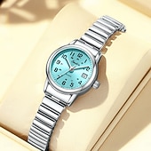abordables Montres à quartz-Montre femme facile à lire, à quartz, avec bracelet extensible en acier inoxydable, cadran bleu turquoise avec affichage de la date, étanche, élégante et décontractée, idéale comme cadeau pour femme