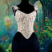 billige Topper-Kostymer i middelalderstil Renessanse Cottagecore Korsett Bodice Viking Bonde Blondér Blomstret Kostyme Dame Keltisk fantasi Halloween Karneval Ytelse LARP Ren Faire Voksne Korsett