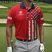  4 июля 2026 г., 250-летие Муж. Американский флаг США Гольф Спортивные рубашки поло С короткими рукавами Футболки поло Рубашки с воротником На каждый день Одежда для спорта и отдыха Пуговицы Весна лето