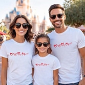 billige Daily Family Matching-Family T shirt Tops Heart Casual Print Black White Short Sleeve Active Matching Outfits