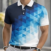 economico Polo geometrica da uomo-Per uomo Geometrico Polo Sportivi Manica Corta Magliette polo Camicie con Colletto Casual Athleisure Bottoni Primavera &amp; Estate Blu Verde Grigio