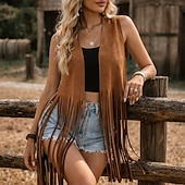 tanie Najfatalniejszy-Retro / vintage Boho 1970 Zamszowa kamizelka Bez rękawów Hipisowskie Grzywka Strój na bal maskowy Damskie Duma Karnawał Festiwal Muzyczny Coachella Dla dorosłych Kamizelka