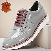 Χαμηλού Κόστους Premium δερμάτινα πάνινα παπούτσια-Ανδρικά γκρι δερμάτινα παπούτσια με κορδόνια – κλασικό φόρεμα σε casual στυλ, άνετα ρούχα γραφείου, επαγγελματικά και επίσημα ρούχα