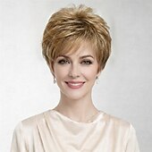 お買い得  古いかつら-女性のための魅力的なショートウィッグ - ナチュラルブロンドのレイヤードピクシーカット