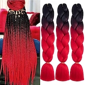 baratos Crochet Hair-Braiding Hair Ombre Black to Red Braid Hair Extensions Hot Water Setting High Temperature Synthetic Fiber 24 Inches(B1-3Pack) 24 Inch (Pack of 3)